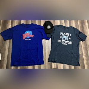 Vintage 90’s planet Hollywood shirt and hat bundle